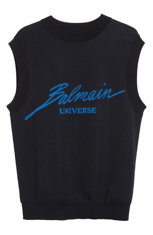 Balmain Universe Jacquard Sweater Vest In Black/hologram Blue