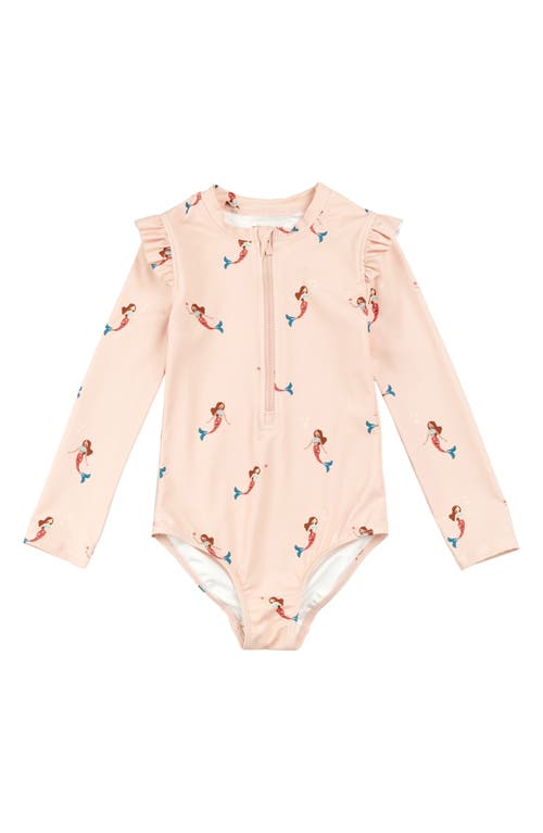 Miles The Label Kids' Mermaid Long Sleeve One-piece Rashguard Swimsuit In Light Coral