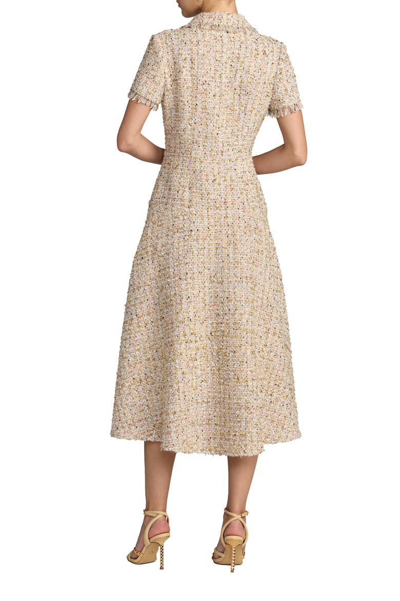 Boucle Cap Sleeve Collared Neck A Line Midi Dress, Alternate, color, Ecru Multi