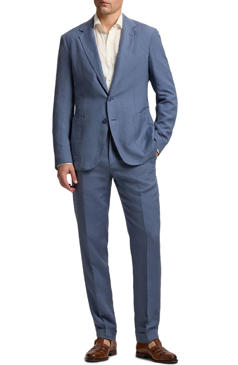 Ralph Lauren Purple Label Gregory Flat Front Silk & Linen Trousers, Alternate, color, Vintage Indigo