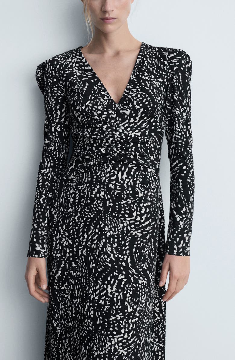 MANGO Print Puff Shoulder Long Sleeve Maxi Dress, Alternate, color, Black