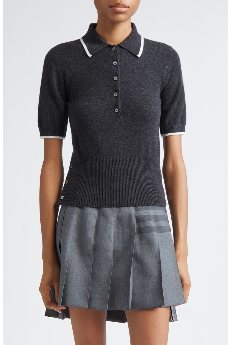 Tipped Intarsia Browne 65 Cashmere Polo Sweater, Main, color, DARK GREY