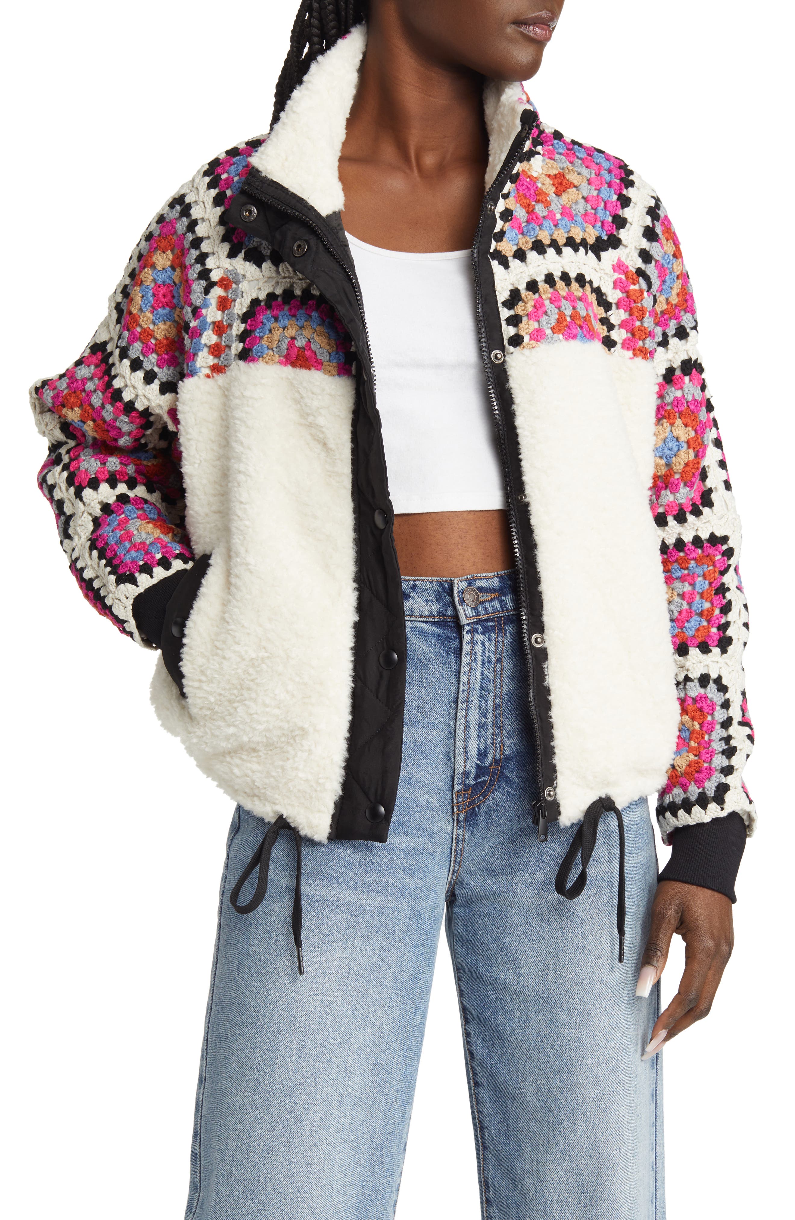 Crochet Faux Shearling Zip Jacket (Women) | Nordstrom