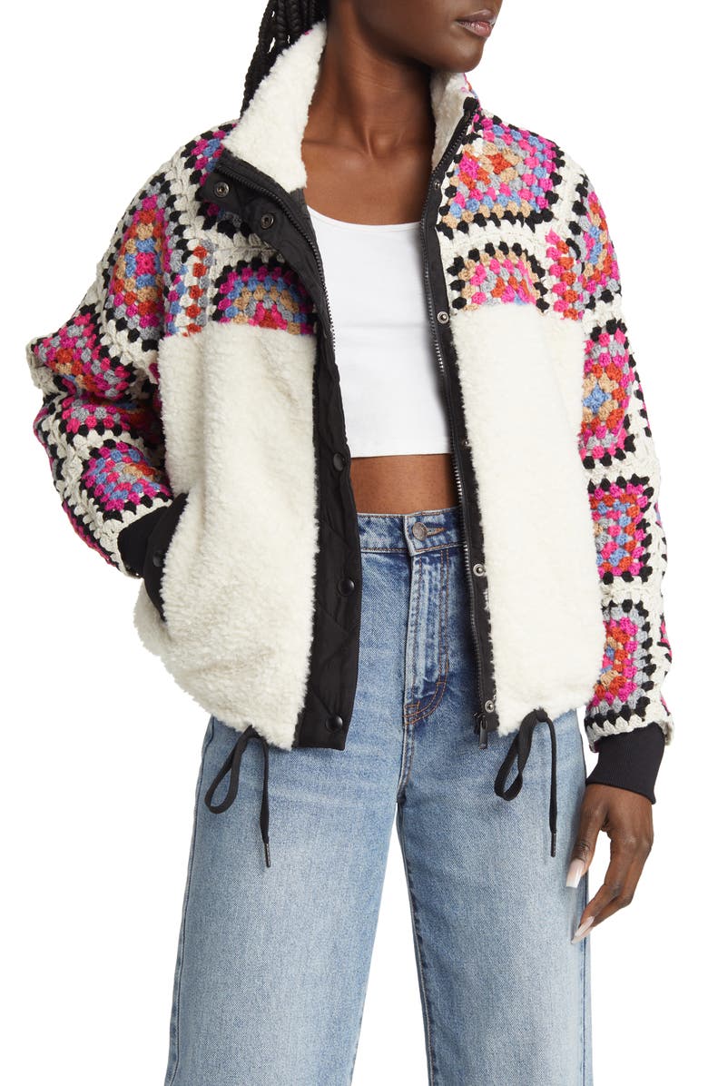 BLANKNYC Crochet Faux Shearling Zip Jacket, Main, color,