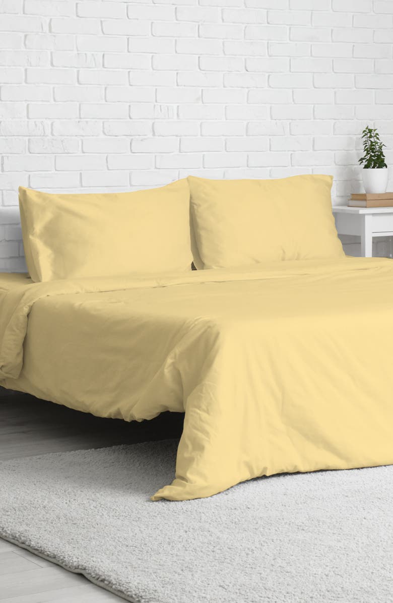 Luxury Home Solid Yellow Microfiber Duvet Cover Set, Alternate, color, Gold
