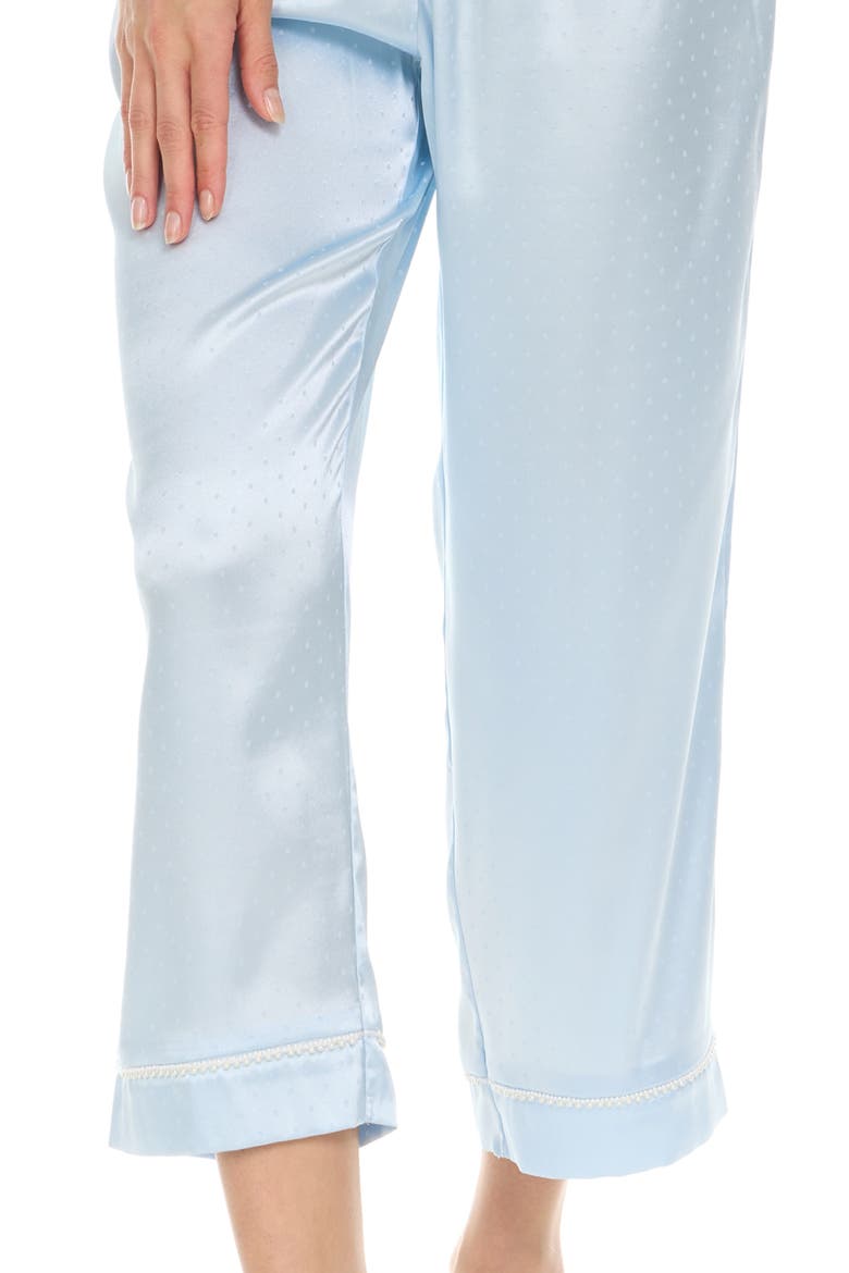 Jamie Pin Dot Satin Capri Pajamas with Faux Pearl Trim, Alternate, color, ICE BLUE
