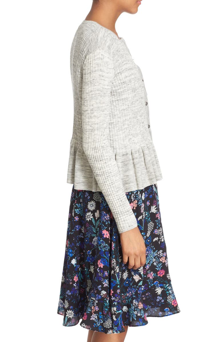 Rebecca Taylor Rib Knit Peplum Cardigan, Alternate, color, 