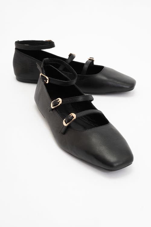 Forever & Always Shoes Serena Leather Mary Jane Flats In Black Leather
