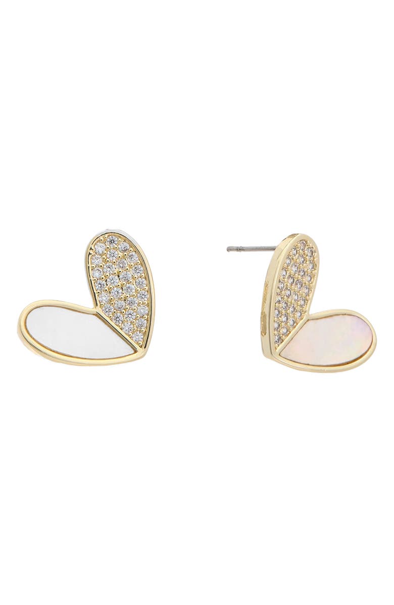 Juvell Pavé Cubic Zirconia & Mother-of-Pearl Heart Drop Earrings, Main, color, Yellow