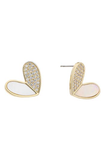 Juvell Pavé Cubic Zirconia & Mother-of-pearl Heart Drop Earrings In Yellow