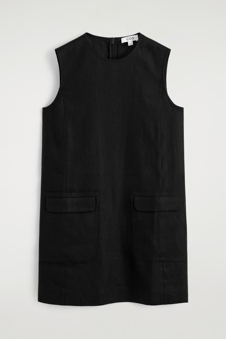 Linen Mini Shift Dress, Alternate, color, BLACK