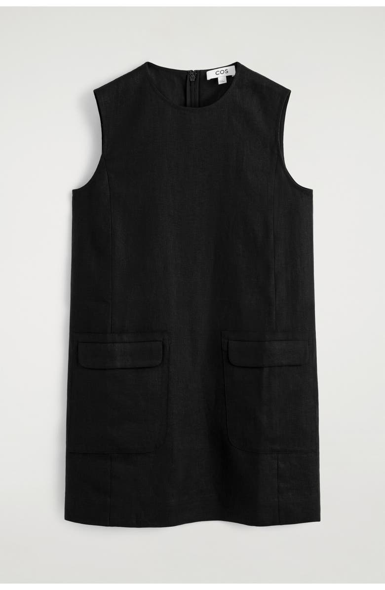 COS Linen Mini Shift Dress, Alternate, color, Black