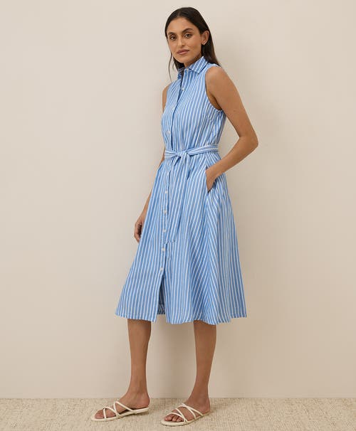 Pact Organic Cotton Sunset Lightweight Cotton Sleeveless Shirtdress In Blue Bondi Stripe