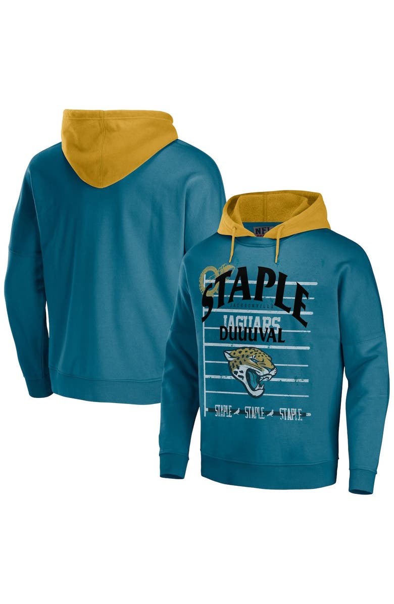 STAPLE Men's NFL x Staple Teal Jacksonville Jaguars Throwback Vintage Wash Pullover Hoodie, Alternate, color,