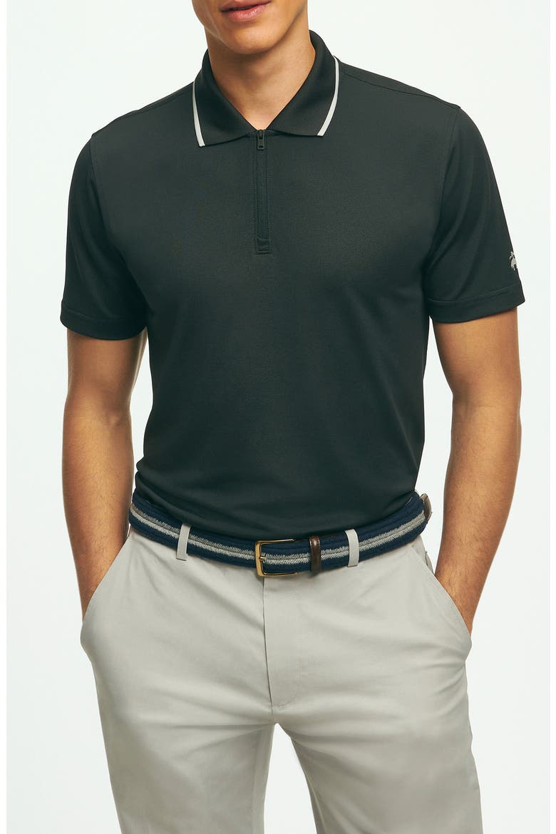 Tipped Piqué Performance Zip Golf Polo, Main, color, CAVIAR