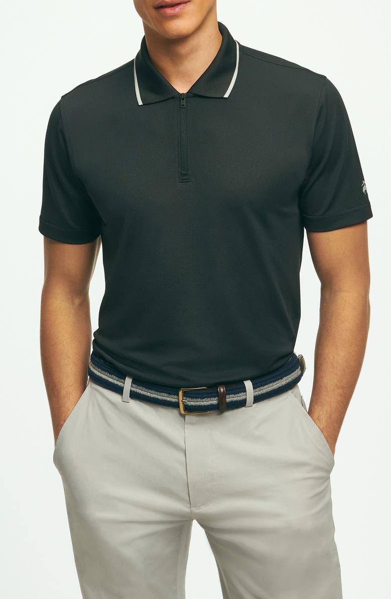 Brooks Brothers Tipped Piqué Performance Zip Golf Polo, Main, color,