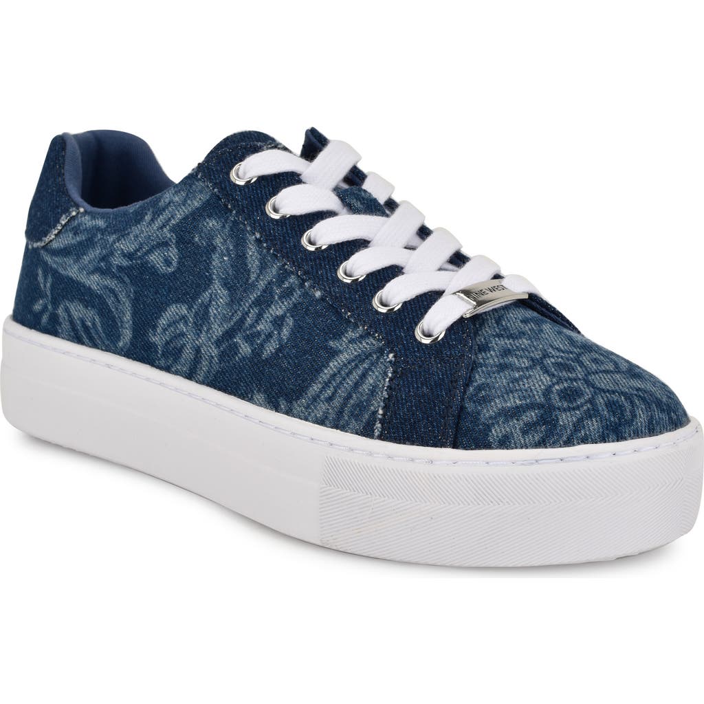 Nine West Gatsby Platform Sneaker In Dark Blue Denim Floral Multi