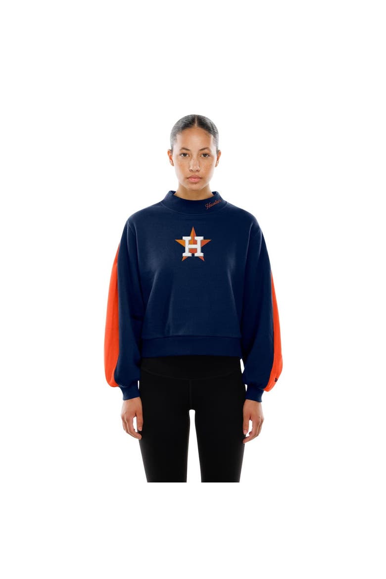 Women's New Era  Navy Houston Astros Mock Neck Balloon Sleeve Sweatshirt, Alternate, color, Navy