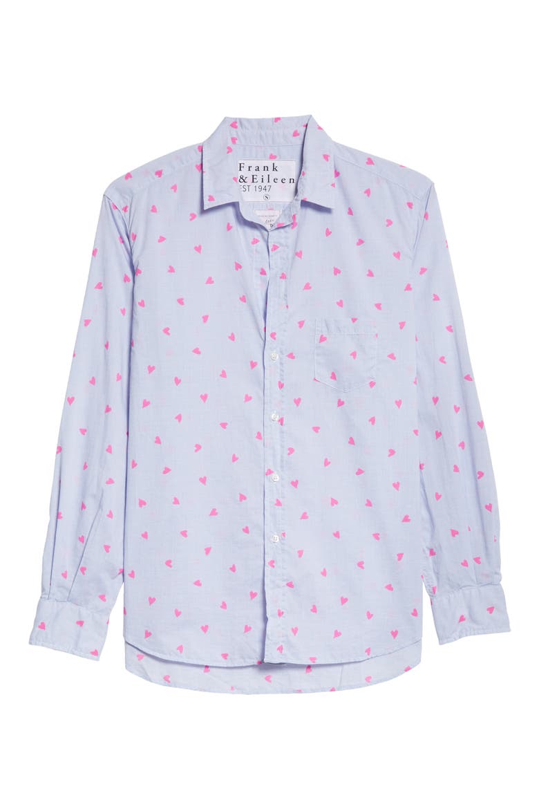 Eileen Heart Print Cotton Button-Up Shirt, Alternate, color, NEON PINK HEART
