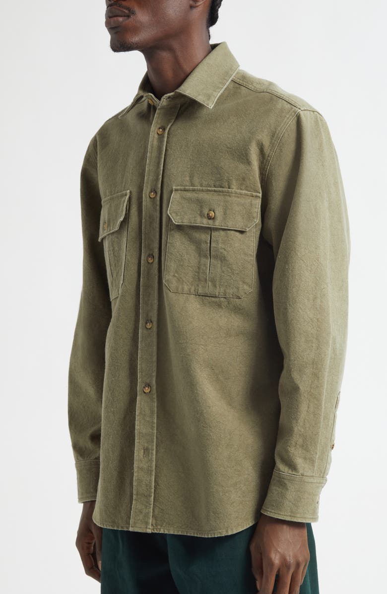 Noah Washed Cotton Canvas Button-Up Shirt, Alternate, color, Moss
