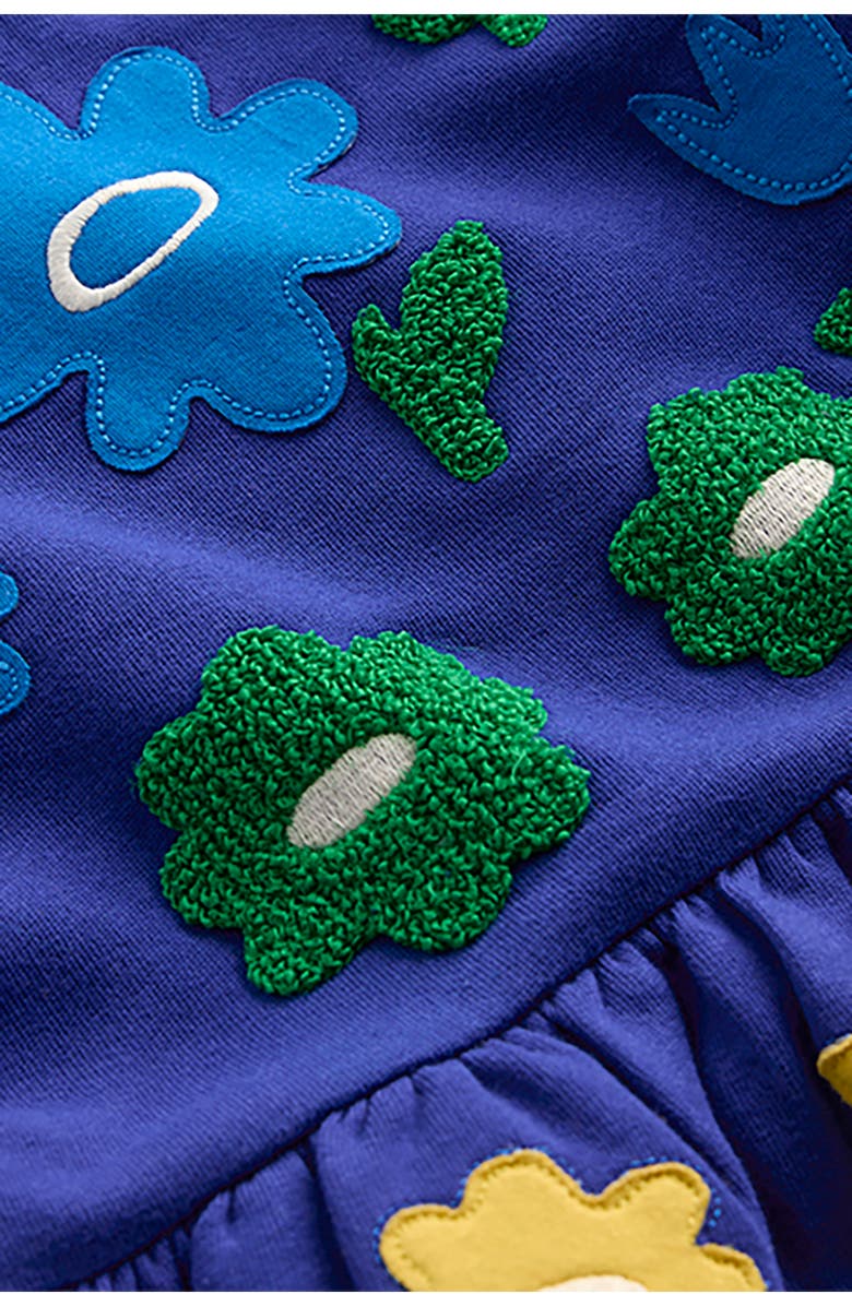 Mini Boden Kids' Floral Appliqué Long Sleeve Cotton Sweatshirt Dress, Alternate, color, Sapphire Blue Flower