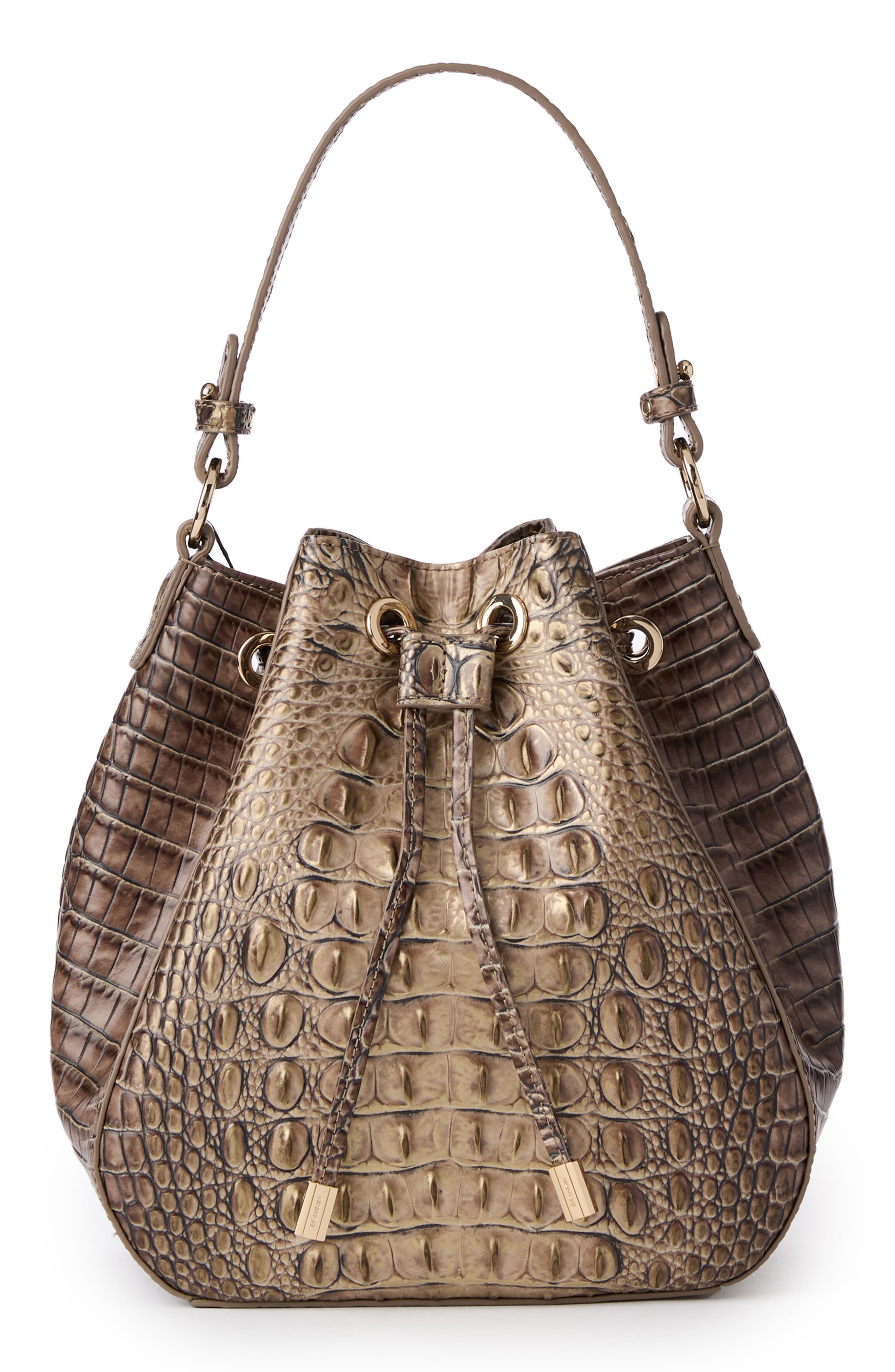 Brahmin Melinda Croc Embossed Leather Bucket Bag, Alternate, color, 