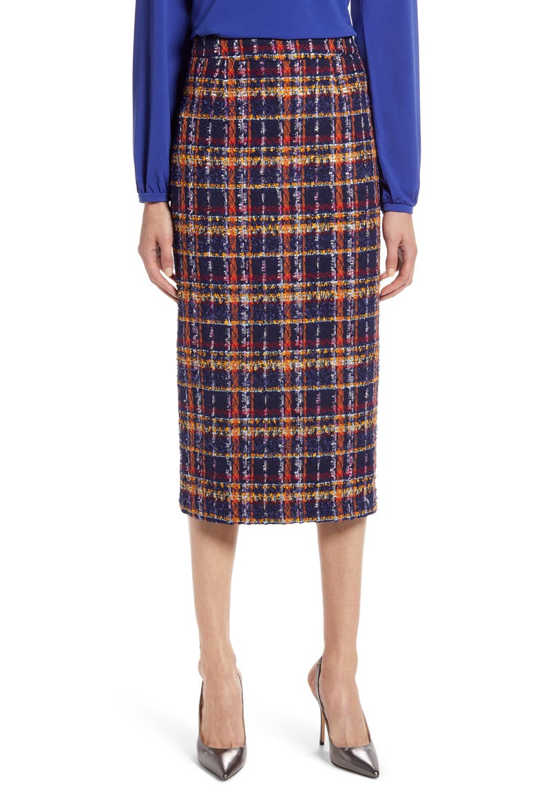 Tweed Pencil Skirt, Main, color, NAVY MULTI TWEED