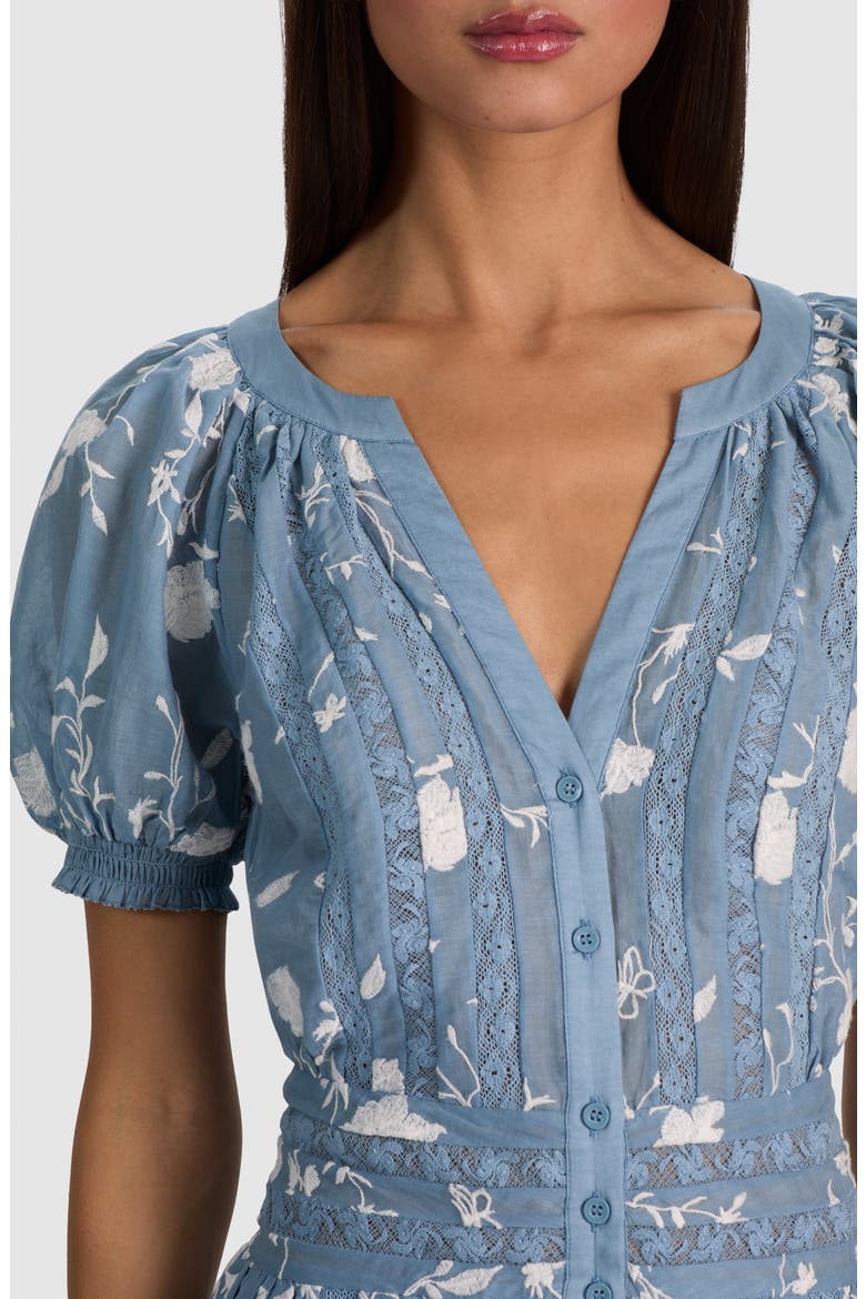 Kathryn Lace Trim Cotton Midi Shirtdress, Alternate, color, DEEP DENIM BLUE/ VANILLA