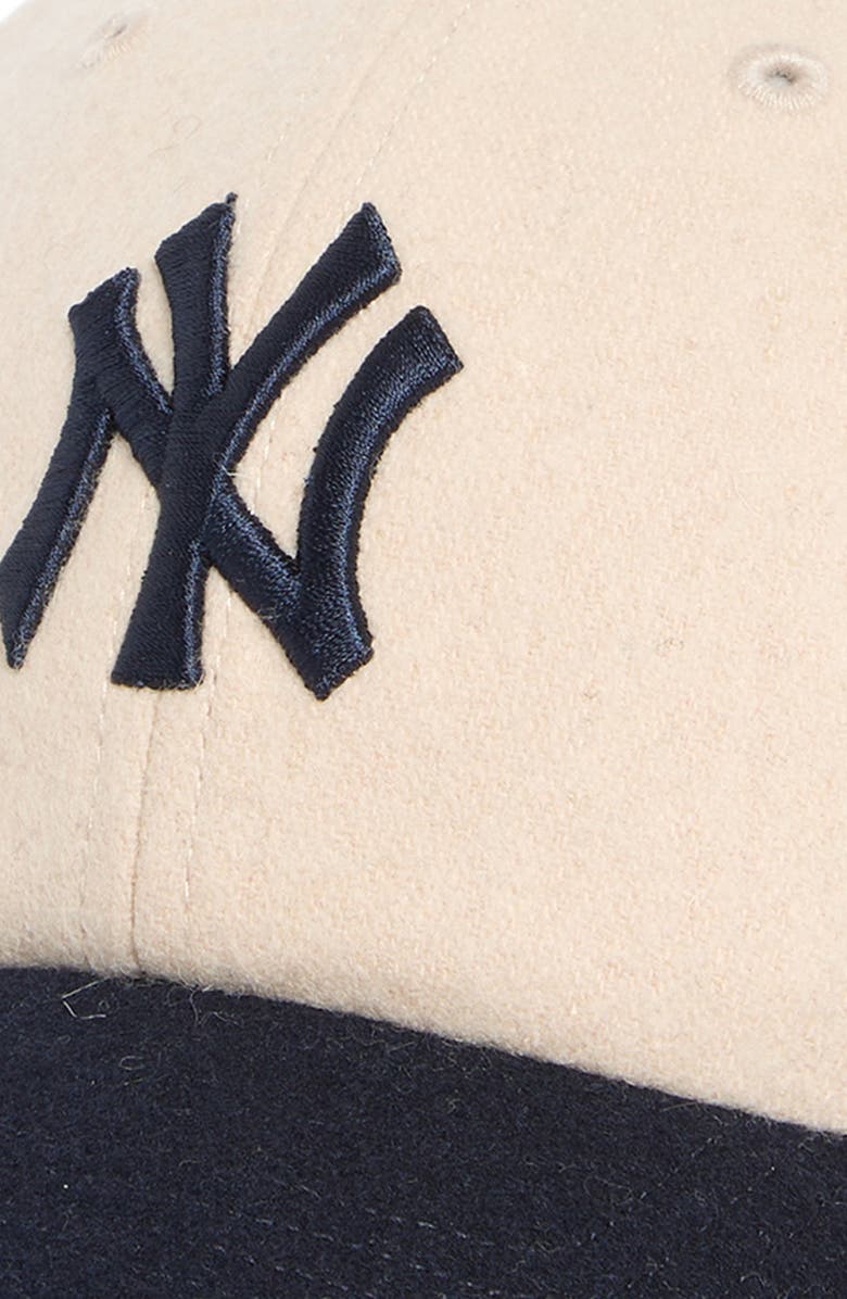 Sporty & Rich Yankees Serif Wool Baseball Cap, Alternate, color, Ecru/Dark Navy
