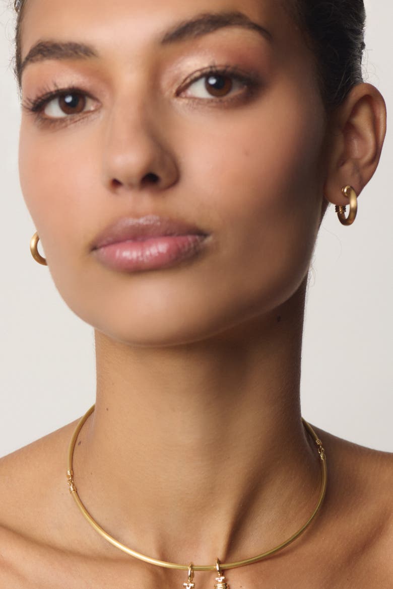 Small Open Grotto Hoops with White Freshwater Pearls, Alternate, color, Yellow Gold
