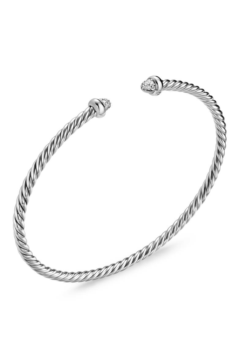Micro Cable Flex Bracelet in Sterling Silver with Diamonds, 2.6mm, Alternate, color, SILVER PAVE
