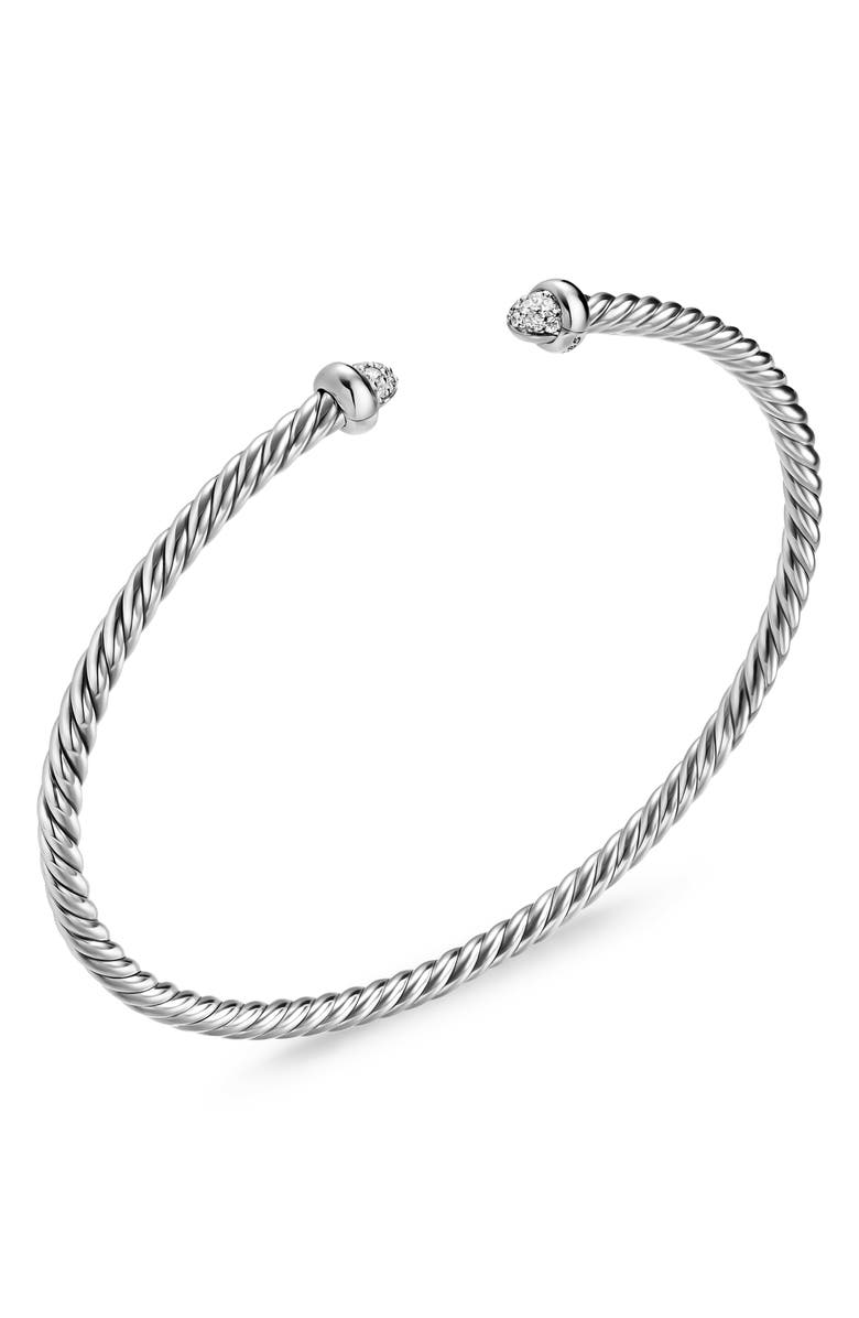 David Yurman Micro Cable Flex Bracelet in Sterling Silver with Diamonds, 2.6mm, Alternate, color, Silver Pave