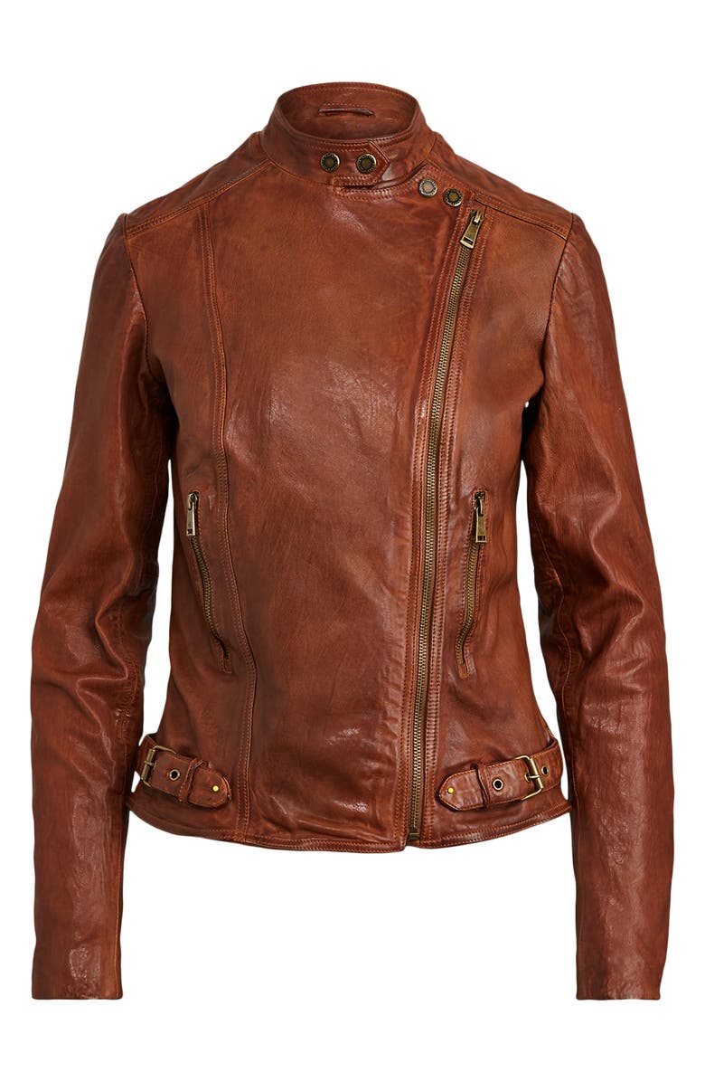 Lauren Ralph Lauren Leather Moto Jacket, Alternate, color, Dark Walnut