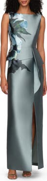 Kay Unger Luciana Placed Floral Column Gown