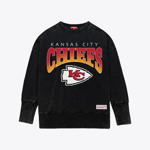 Women's Mitchell & Ness  Black Kansas City Chiefs Delineate Mineral Wash Crewneck Sweatshirt