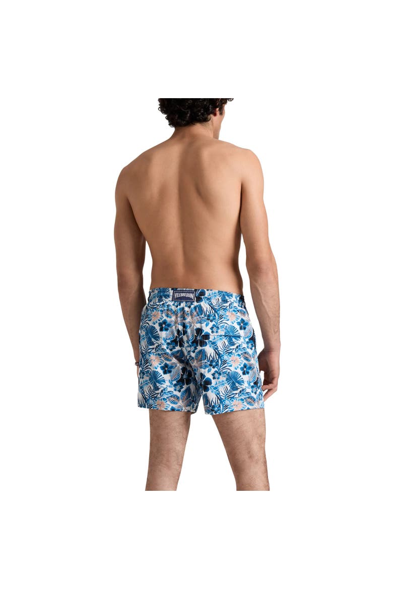 Men Stretch Short Swim Shorts Island Flowers, Alternate, color, White