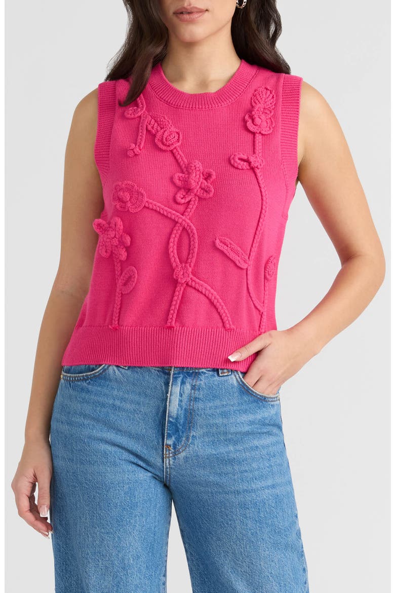 Sleeveless Floral Appliqué Sweater, Main, color, HOT PINK