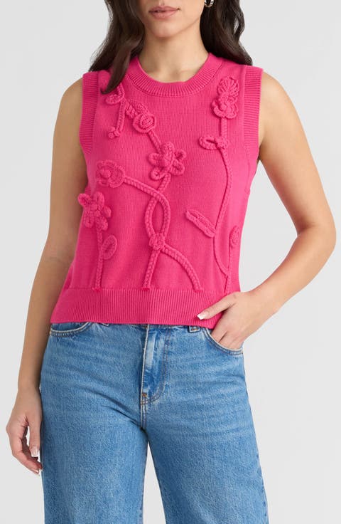 Sleeveless Floral Appliqué Sweater