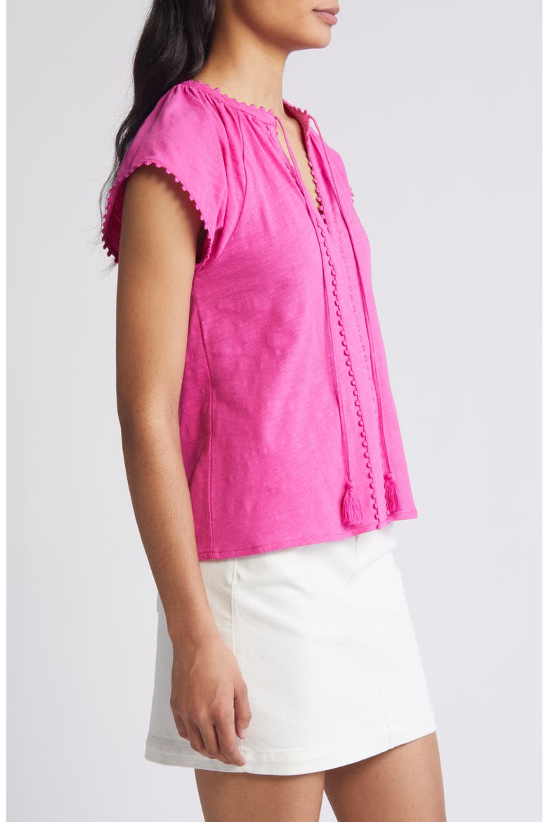 Millie Tassel Tie Short Sleeve Cotton Top, Alternate, color, ROSE VIOLET