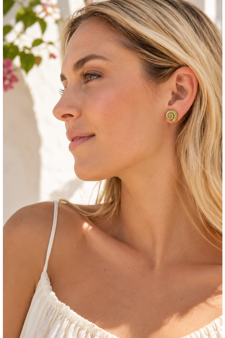 Golden Tide Shell Stud Earrings, Alternate, color, Gold