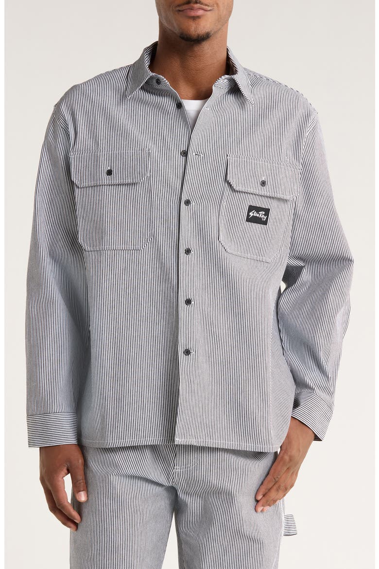 Utility Stripe Oversize Button-Up Shirt, Main, color, HICKORY