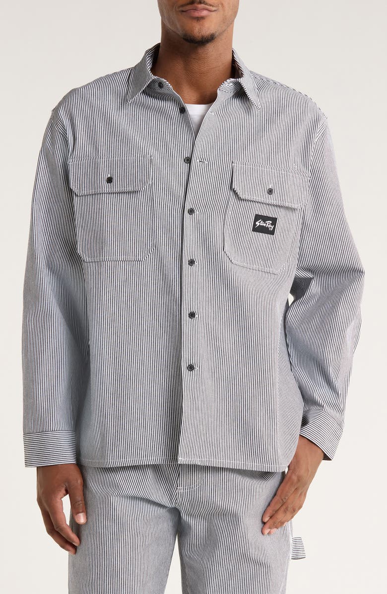 STAN RAY Utility Stripe Oversize Button-Up Shirt, Main, color, Hickory