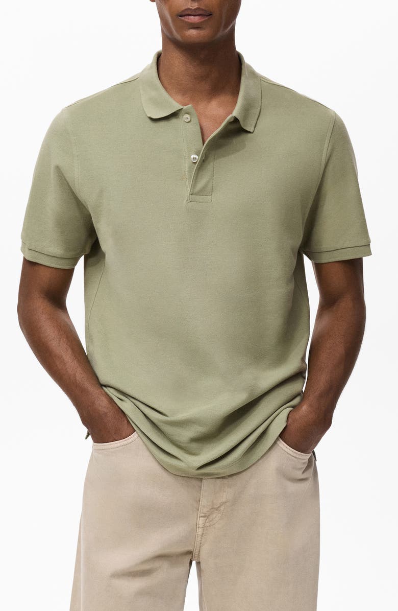 MANGO Regular Fit Cotton Piqué Polo, Main, color, Khaki Green