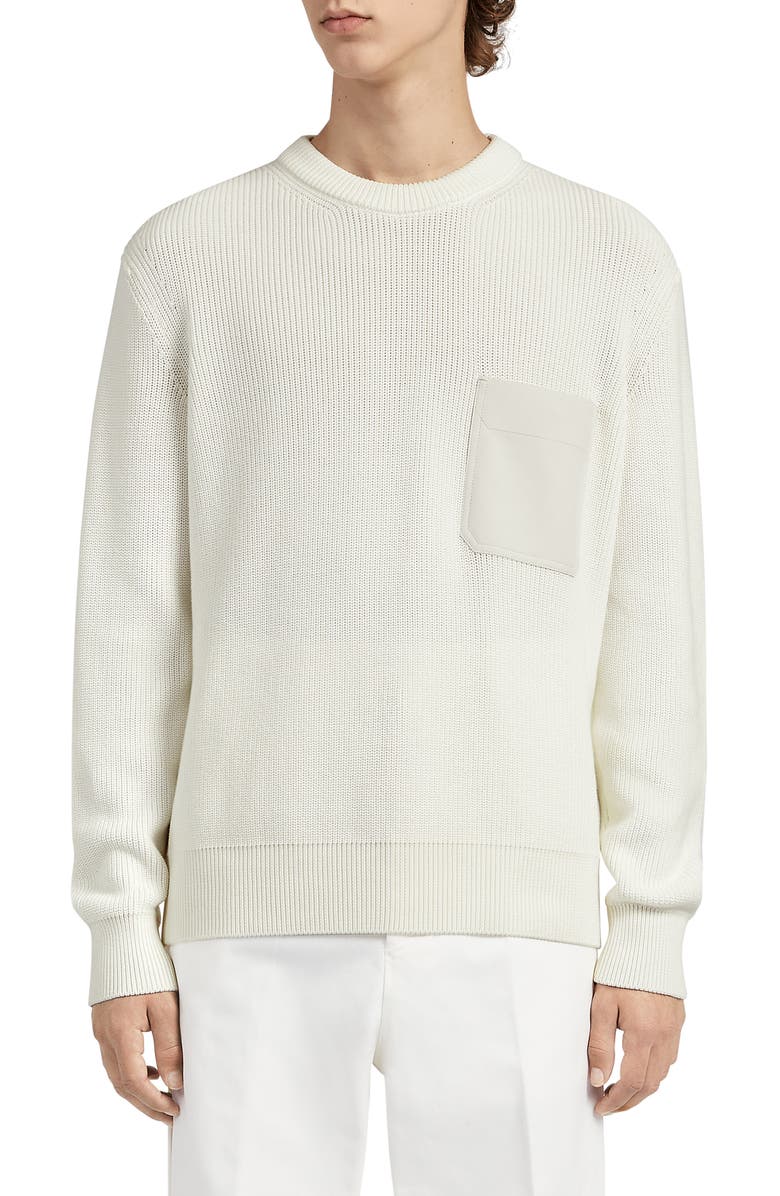 ZEGNA Cotton & Silk Crewneck Sweater, Main, color, 