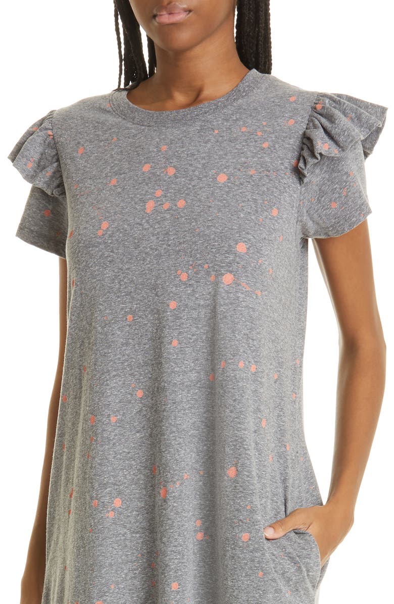 Clare V. Ruffle Shoulder Dot Cotton T-Shirt Dress, Alternate, color,