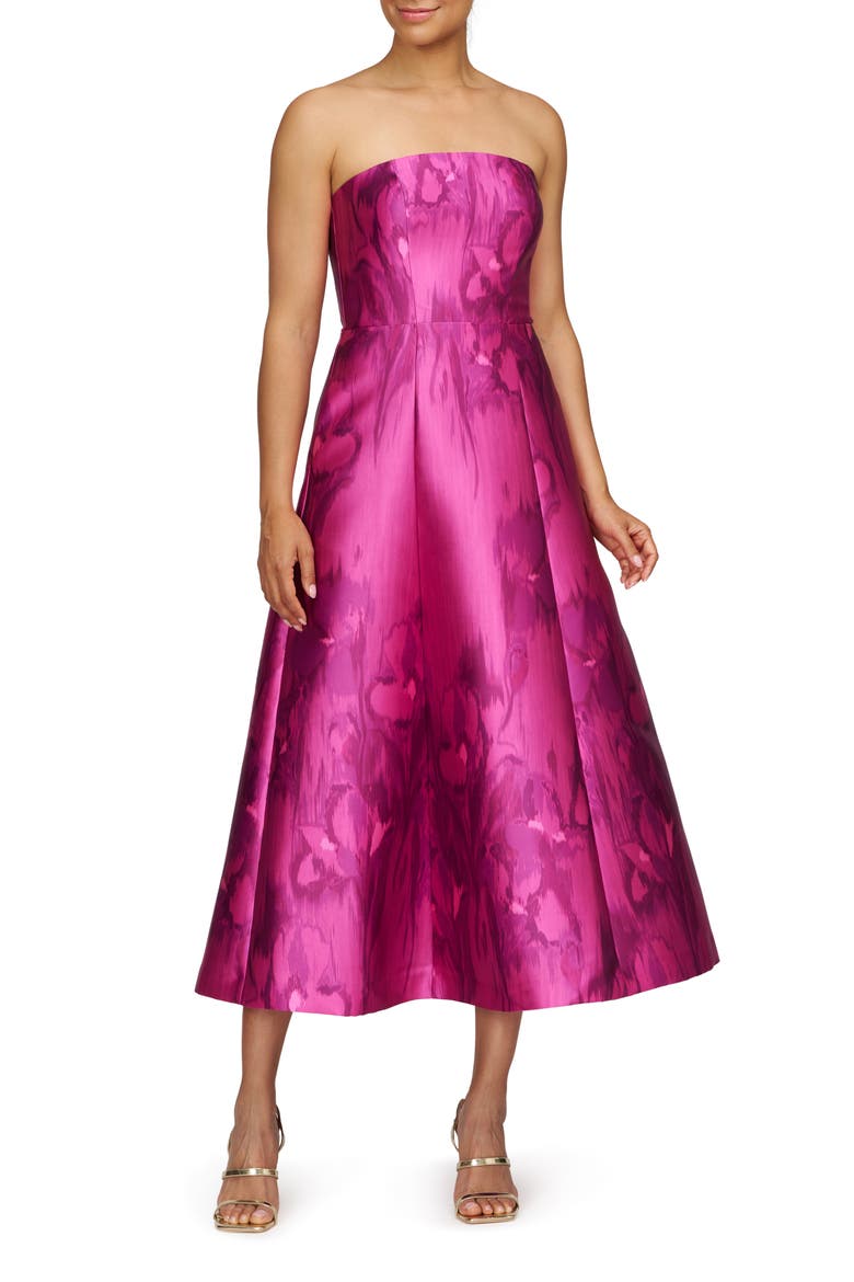 Natalie Strapless Midi Dress, Main, color, VIVID BERRY MULTI