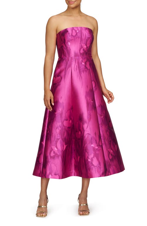 Kay Unger Natalie Strapless Midi Dress In Vivid Berry Multi