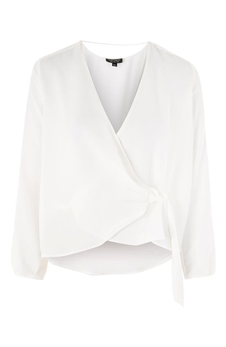 Topshop Wrap Tuck Blouse, Alternate, color,