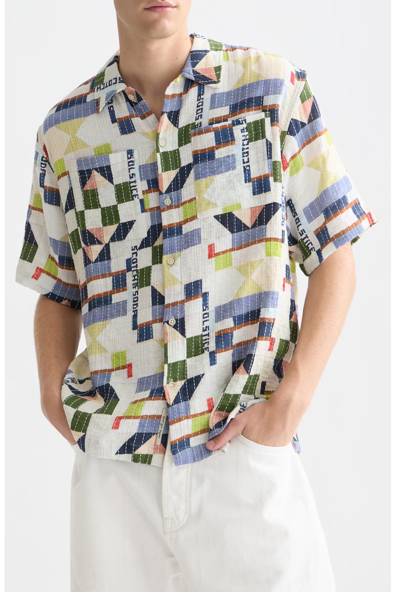 Relaxed Fit Print Short Sleeve Button-Up Shirt, Main, color, PATCHWORK JACQUARD