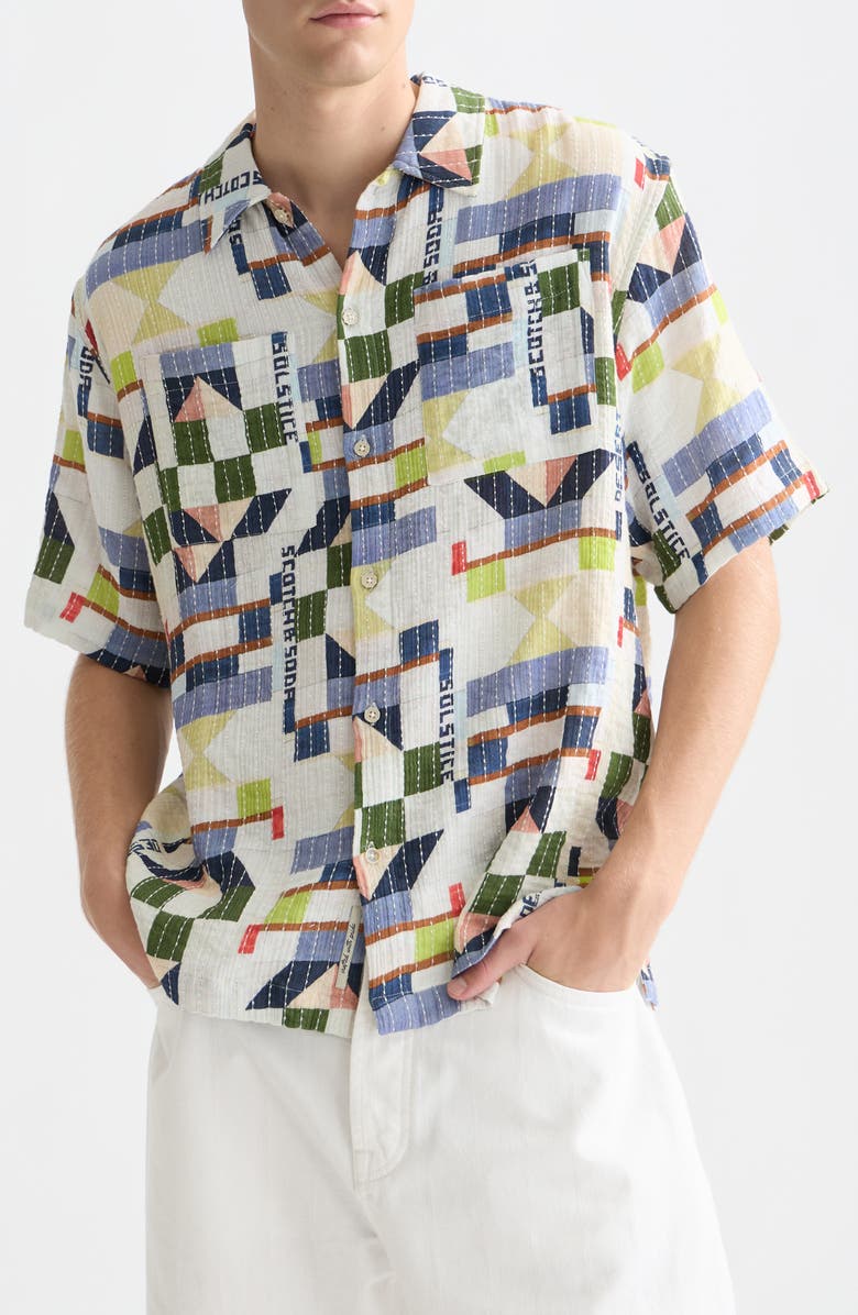 Scotch & Soda Relaxed Fit Print Short Sleeve Button-Up Shirt, Main, color, Patchwork Jacquard